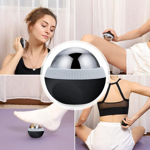 Stainless Steel Muscle Massage Balls for Body and Face, Small Manual Roller Massager with Hot, Portable Sports