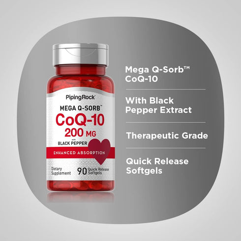 Piping Rock CoQ10 200mg Softgels - 90 Count for Enhanced Absorption with Black Pepper Extract
