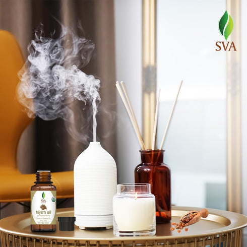 SVA Myrrh Essential Oil Organic – 1/3 Fl Oz – 100% Natural for Diffuser, Hair Care, Aromatherapy