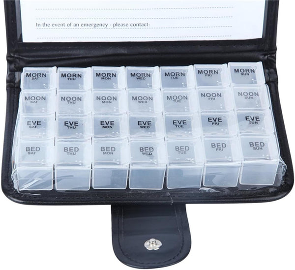 WEKAMOS Weekly 28-Compartment Pill Organizer Box with Portable Large Capacity Storage, Travel Daily