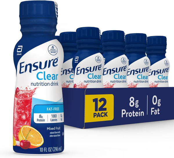 Ensure Clear Mixed Fruit Nutritional Drink, 10 fl oz, 12 Pack, 8g Protein, Fat-Free