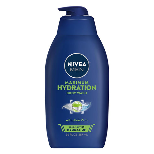 Nivea Men Maximum Hydration Body Wash, 30 Fl Oz Pump Bottle, Aloe Vera for Dry Skin