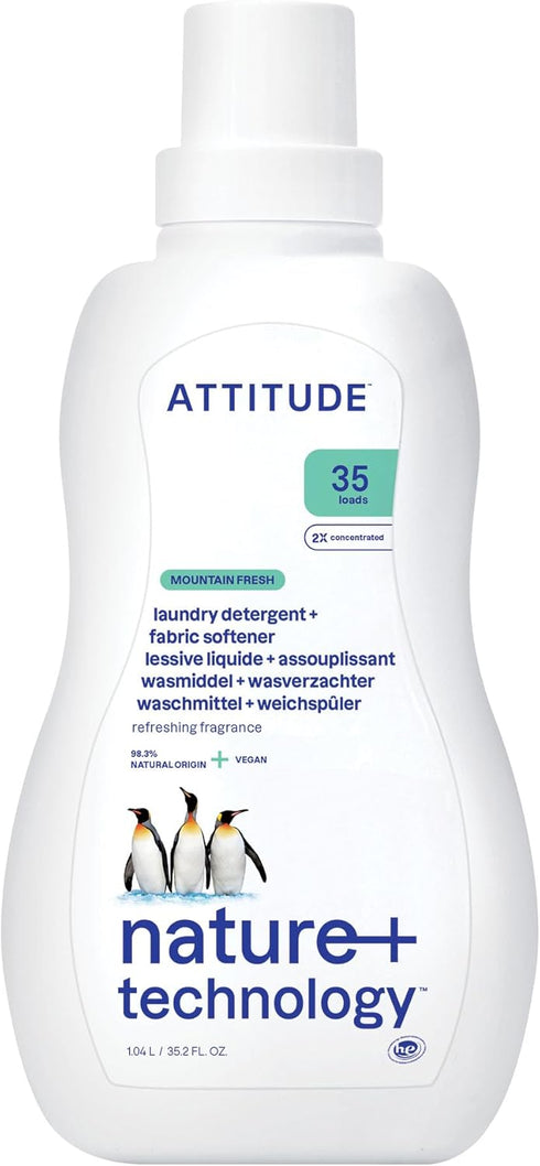 ATTITUDE 2-in-1 Laundry Detergent and Fabric Softener, Mountain Essentials, 35 Loads, 35.5 Fl Oz