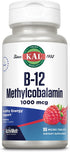 KAL Vitamin B12 Methylcobalamin 1000mcg, 90 Servings, Fast Dissolve ActivMelt, Natural Raspberry Flavor, Healthy
