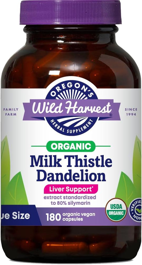 Oregon's Wild Harvest Milk Thistle Organic Herbal Supplement - Non-GMO Vegan Capsules, 180 Count