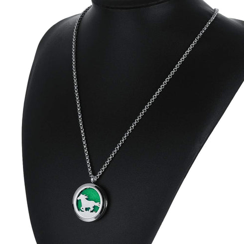 Essential Oil Diffuser Necklace, Stainless Steel Aromatherapy Horse Locket Pendant with 24" Chain & 8 Pads, Gift