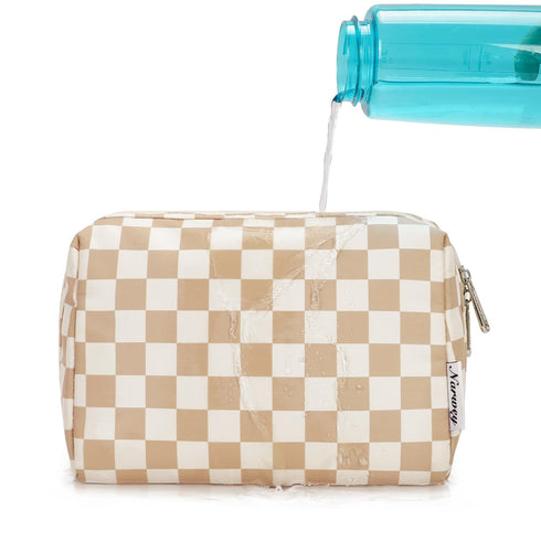 Large Light Checkerboard Makeup Bag Zipper Pouch Travel Cosmetic Organizer for Women (Large)