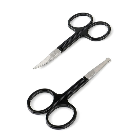 Small Facial Hair Grooming Scissors for Men Women - 2PCS Black Eyebrow, Nose Hair, Mustache, Beard Trimming Kit