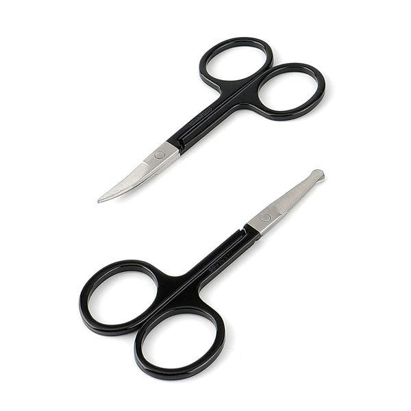 Small Facial Hair Grooming Scissors for Men Women - 2PCS Black Eyebrow, Nose Hair, Mustache, Beard Trimming Kit