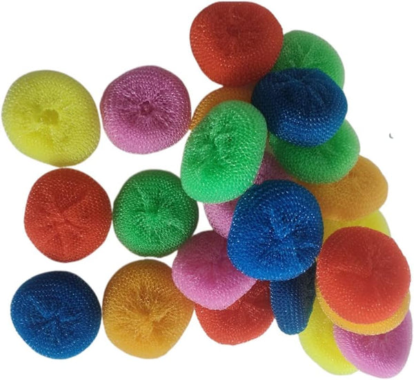 Plastic Dish Scrubbers for Dishes, Nylon Round Scrubber Scouring Pad, Colorful Non Scratch Mesh Pads (24 Pack)