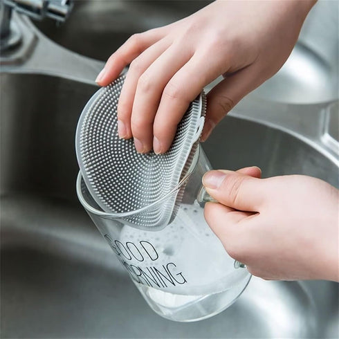 4PCS Silicone Dish Scrubber, Multipurpose Round Reusable Dish Brush for Kitchen Dishes, Gray