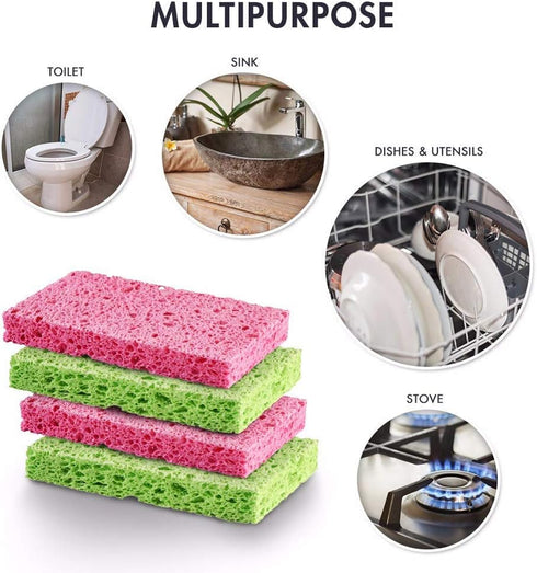 SCRUBIT Cellulose Scrub Sponge - 6 Pack Kitchen Cleaning Sponges for Dishes, Pans, Pots & More - Colors May Vary