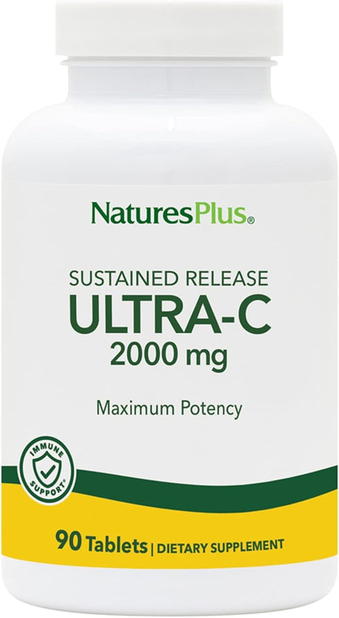 Natures Plus Ultra C W/Rose HIPS, 2000 mg, 90 Vegetarian Tablets for Immune Support