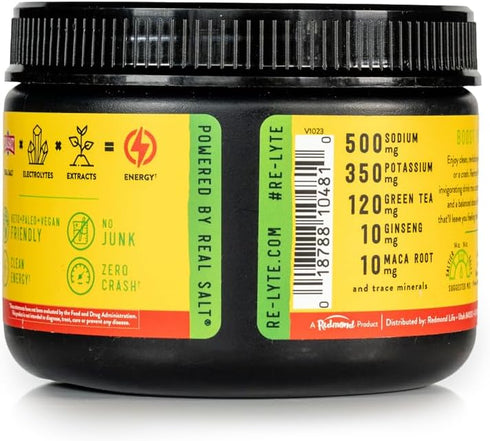 REDMOND Re-Lyte Energy Electrolyte Mix, Lemon Lime Flavor, 8.9oz Jar