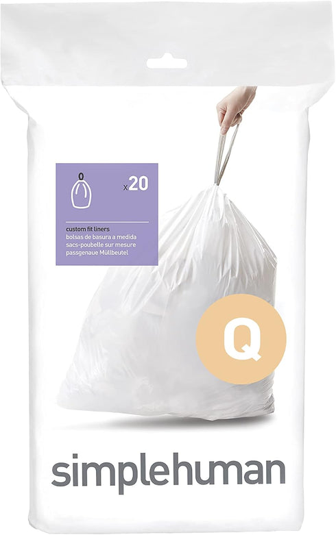 simplehuman Code Q Custom Fit Drawstring Trash Bags in Dispenser Packs, 20