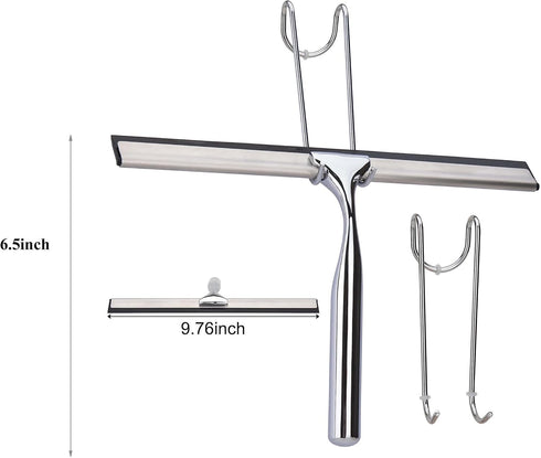 All Purpose Stainless Steel Squeegee for Glass Shower Doors, Car Window, Home Mirrors, Bathroom Shower Cleaner Wiper 10 inches