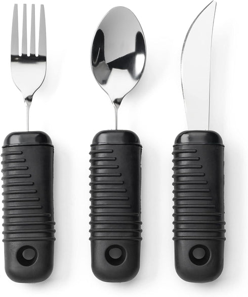 Mars Wellness 3-Piece Weighted Utensils Set - Heavy Duty Stainless Steel Fork, Knife, Spoon for Elderly, Hand Tremors