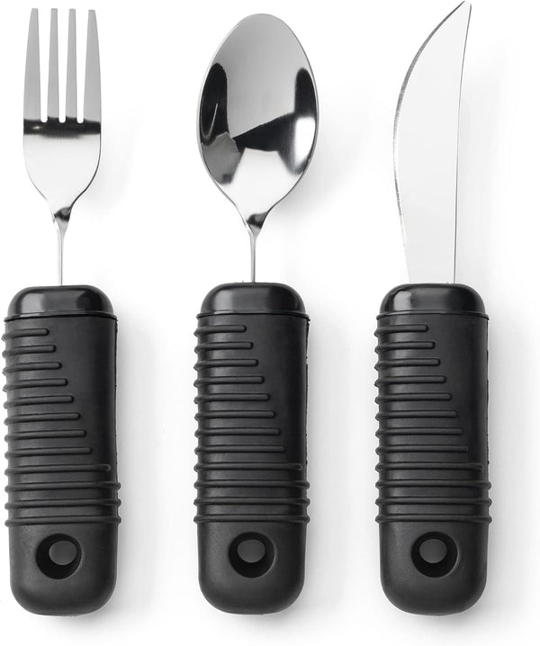 Mars Wellness 3-Piece Weighted Utensils Set - Heavy Duty Stainless Steel Fork, Knife, Spoon for Elderly, Hand Tremors