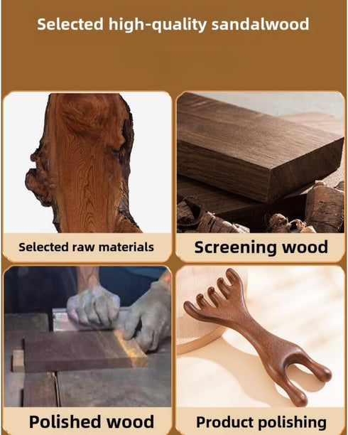 M.lemo925 (5+2-Claws) Golden Sandalwood Massager Tool Eye Massage Device Scalp Gua Sha Wooden Comb Forehead Massage