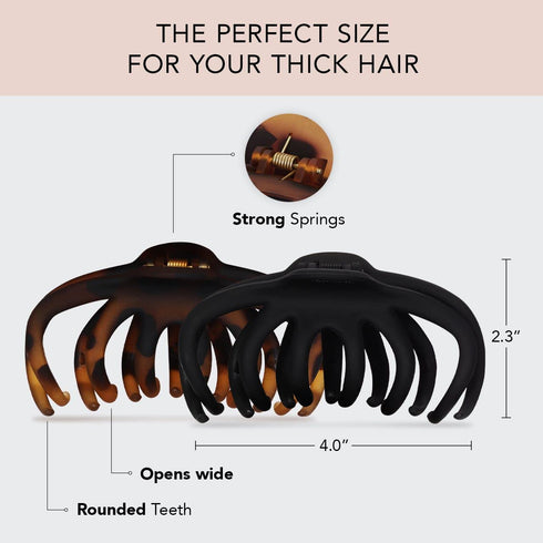 Kitsch Octopus Hair Clips Large Claw Clips for Thick & Thin Hair 2pcs Black & Tortoise