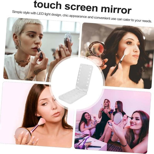 Travel Makeup Brush Set with LED Light Mirror - Portable Makeup Brush Set for Foundation and Powder