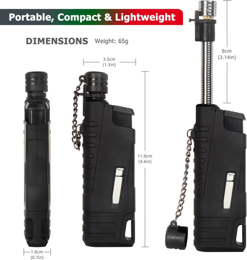 Mini Camping Torch Lighter, Portable Flexible Wand with Telescoping Burner Head, Windproof Jet Flame for Outdoor