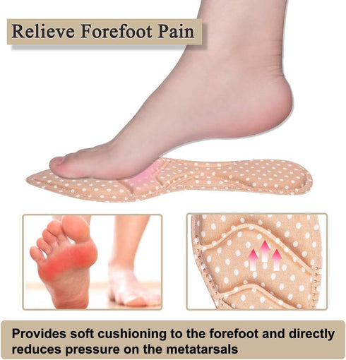 Shoe Inserts for Women - High Heel Insoles, 2 Pairs Beige, Breathable 5D Sponge Comfort Insoles for Pain Relief