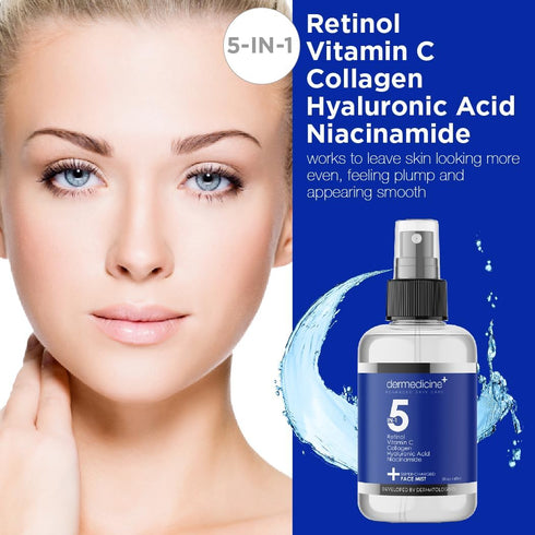 5 in 1 Super Charged Face Mist w/Retinol, Vitamin C, Collagen, Hyaluronic Acid & Niacinamide | 4 fl oz, 120 ml Hydrates
