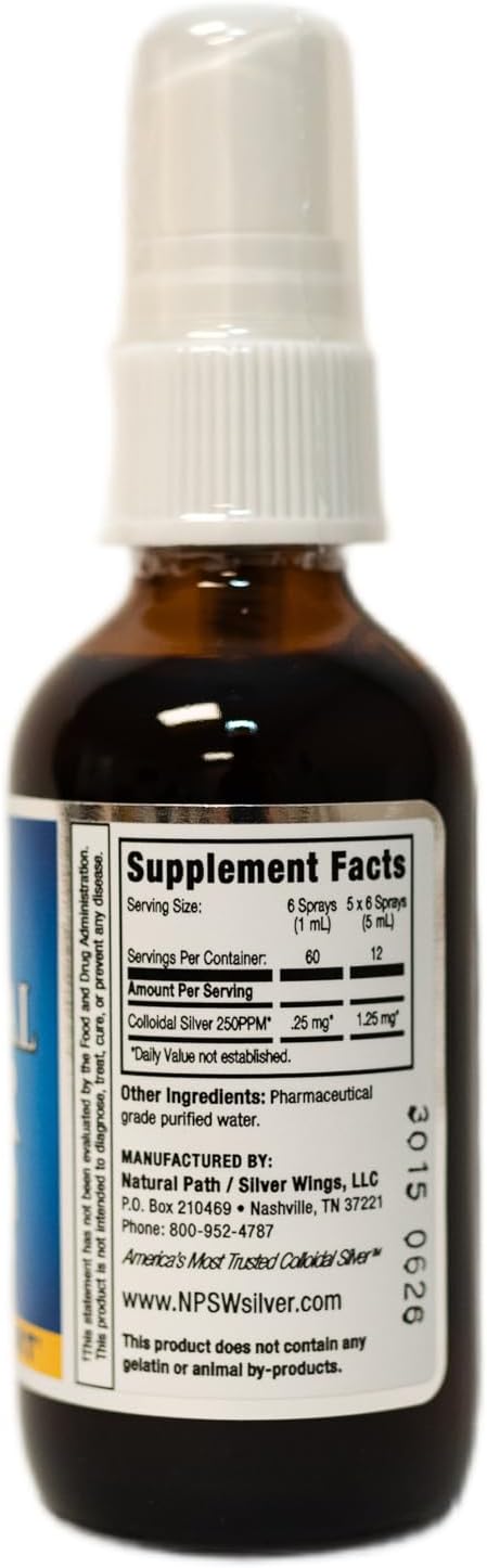 Natural Path Silver Wings Colloidal Silver Liquid, 250ppm (1250mcg), 2oz Spray - Enhanced Immune Support