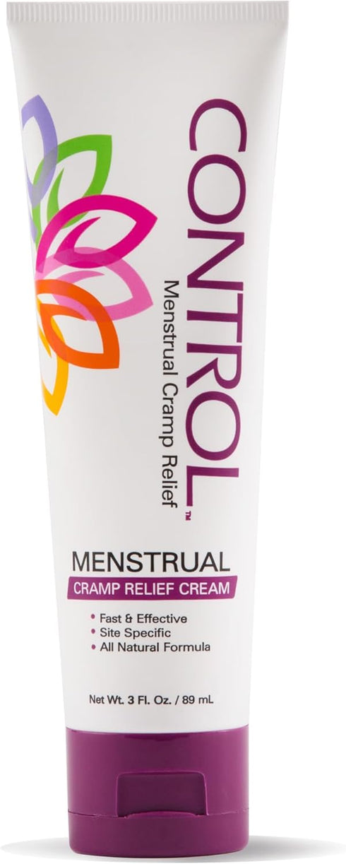 CONTROL Menstrual Cramp Relief Cream, Topical Pain Relief for Period Cramps, 3 oz Tube