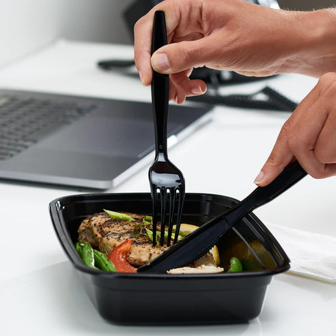Comfy Package [100 Pack Basic Black Plastic Knives - Heavy Duty Disposable Utensils for Parties, Events, and Dinner