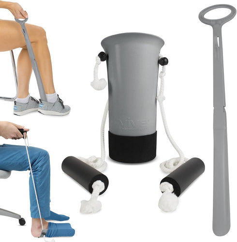 Sock Aid Device for Seniors with Shoe Horn Kit - Vive Adjustable Long Handle Sock Puller Aid