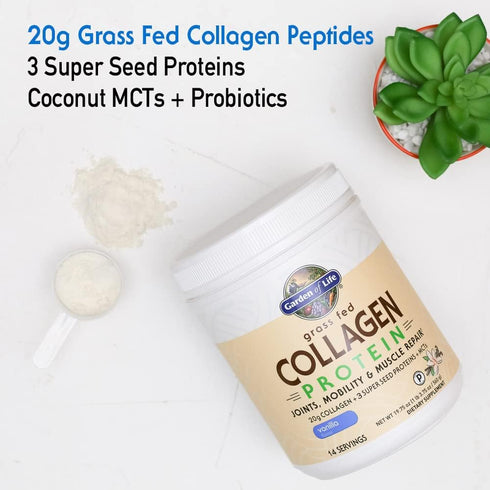 Garden of Life Grass Fed Collagen Protein Powder - Vanilla, 14 Servings for Joints, Muscle Repair, and Hydrolyzed