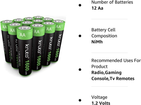 Solar Lights Batteries AA 1600mAh High Capacity 1.2V Ni-MH Rechargeable for Outdoor Solar Lights