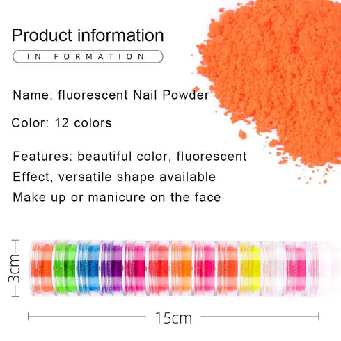 Major Dijit Neon Phosphor Pigment Powder Set, Fluorescent Nail Glitter Eye Powder for Manicure Decoration