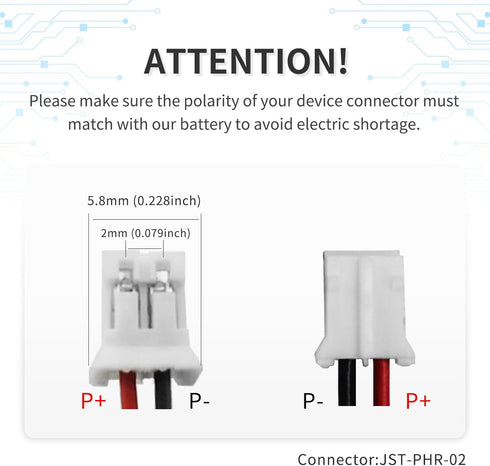 ViCep 3.7V 2000mAh 103454 JST-PHR-02 2-Pin Lithium Polymer Battery Rechargeable with Wires and Connector for Bluetooth