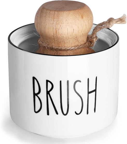ONTUBE Ceramic Dish Brush Holder, Farmhouse Scrub Brush Holder Dishwashing Brush Stand, Soap Dispensing Kitchen Brushes