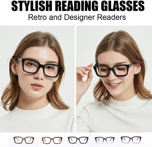 JiSoo Large Frame Reading Glasses Blue Light Blocking, Fashion Blue Light Readers 1.25, Stylish Black