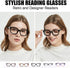 JiSoo Large Frame Reading Glasses Blue Light Blocking, Fashion Blue Light Readers 1.25, Stylish Black
