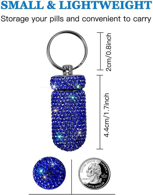 Portable Pill Case with Keychain, Waterproof Pill Holder for Outdoor Camping, Royal Blue