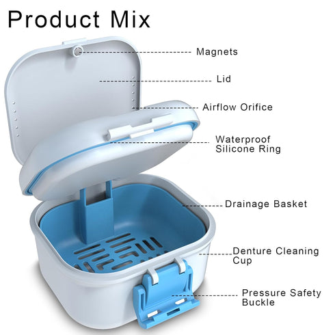 BVN Leakproof Denture Cup - Upgraded Carrying Storage for Soaking Dentures, Travel Retainer Cleaning Case