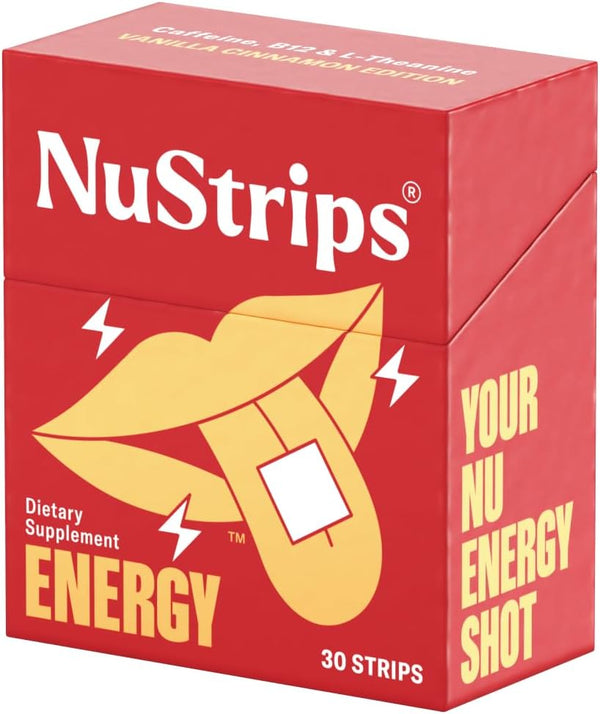 Energy Strips | Natural Instant Energy with 50mg Caffeine, L-Theanine, Vitamin B12 - 30 Strips = 30 Drinks