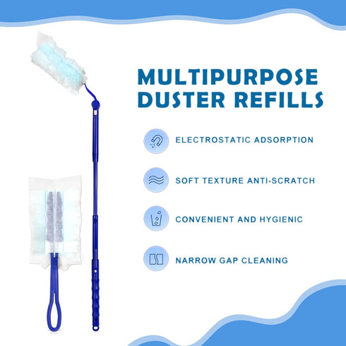 50 PCS Duster Refills and 2 Folding Handles Set, Compatible with Swiffer Dusters for Dusting Electronics & Furniture