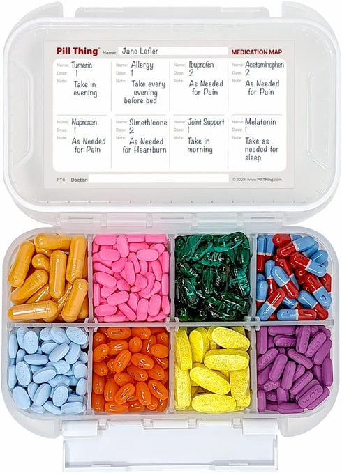 8 Compartment Large Pill Case with Airtight Seal, Adjustable Dividers, Waterproof Med Box with Medication Map (Clear -