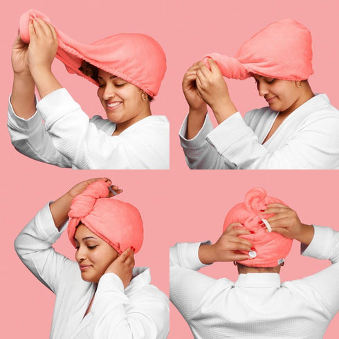 Noughty 97% Natural Pink Microfibre Hair Towel Wrap, Quickly Absorbs Moisture & Reduces Breakage
