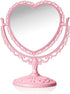 Pink Heart Vanity Mirror, 360 Degree Swivel Makeup Mirror, Double Sided Table Desk Countertop Mirror for Women and Girls
