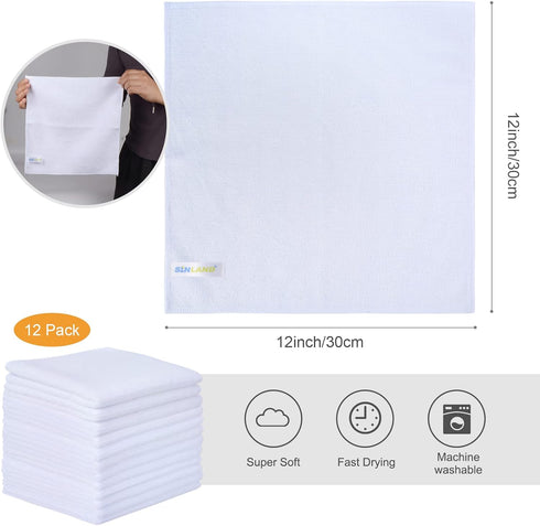 SINLAND Microfiber Cleaning Cloth Dish Cloth Kitchen No Streak Absorbent Dish Rags Lens Cloths 12Inchx12Inch 12 Pack White by SINLAND