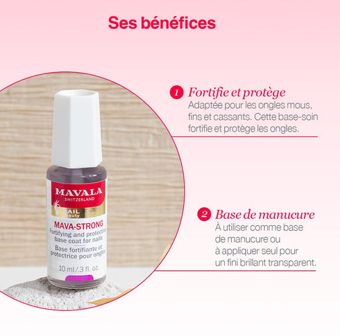 MAVALA Mava-Strong Fortifying Base Coat – Healthy Nails, Strengthens and Protects Damaged Nails, Colorless, Shiny 0.3