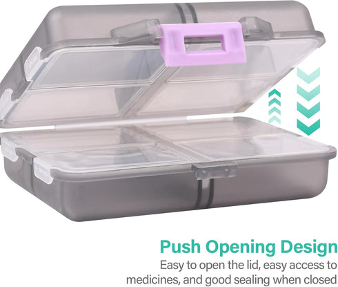 Teikou 8 Travel Pill Organizer Small Grid Compartments Pill Holder Box - Portable Medicine Container Case - Daily