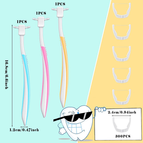 3 Reusable Dental Floss Handles with 300 Dental Floss Refill Heads, Colorful Interdental Toothpick Flosser